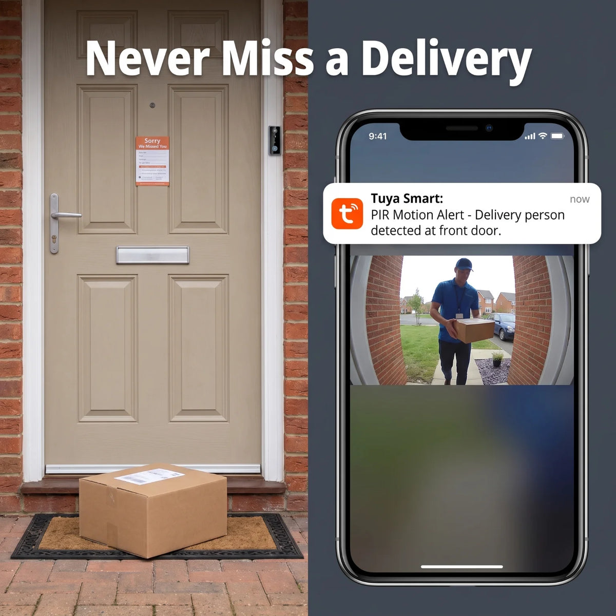 Tuya Smart WiFi Video Doorbell Camera with Indoor Ding Dong Chime 1080P HD PIR Human Detection IR Night Vision Two Way Audio Support 128GB SD Card Free Cloud Storage Home Security Door Bell Camera