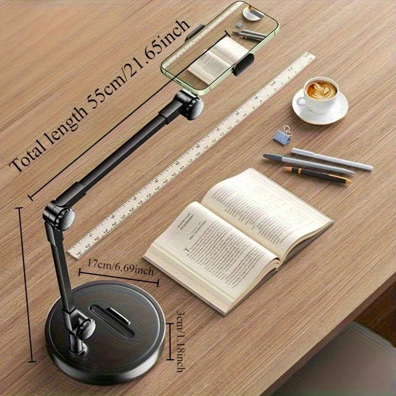 Multi-Angle Adjustable Iron Metal Phone Desktop Stand with Smooth Black Surface, Ergonomic Secure Grip Mobile Holder, Universal Support for Live Broadcast, Vlog Shooting, Online Study, Video Recording, Selfie Shooting