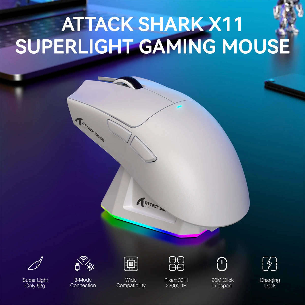 Attack Shark X11 Wireless Gaming Mouse PAW3311 Sensor