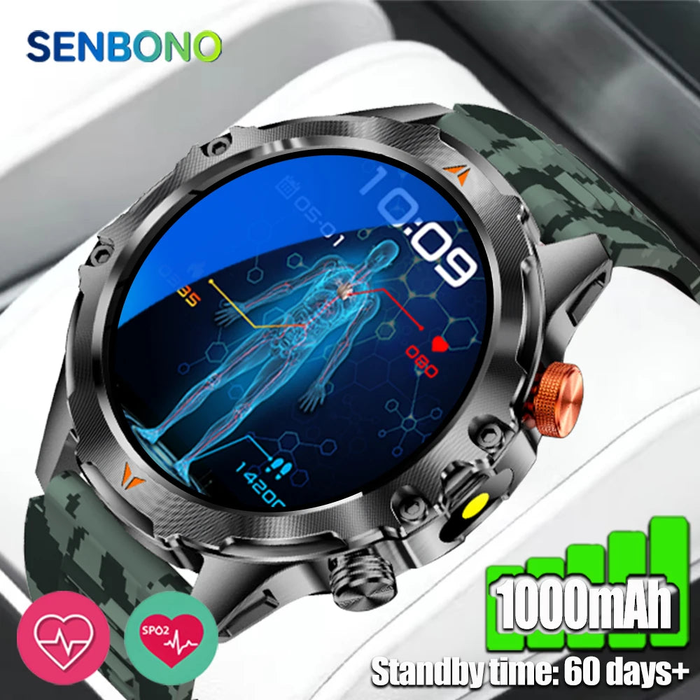SENBONO Men's Smart Watch Heart Rate Blood Oxygen Fitness Tracker 1000mAh Battery Long Use Time Sport Smartwatch For Men Women