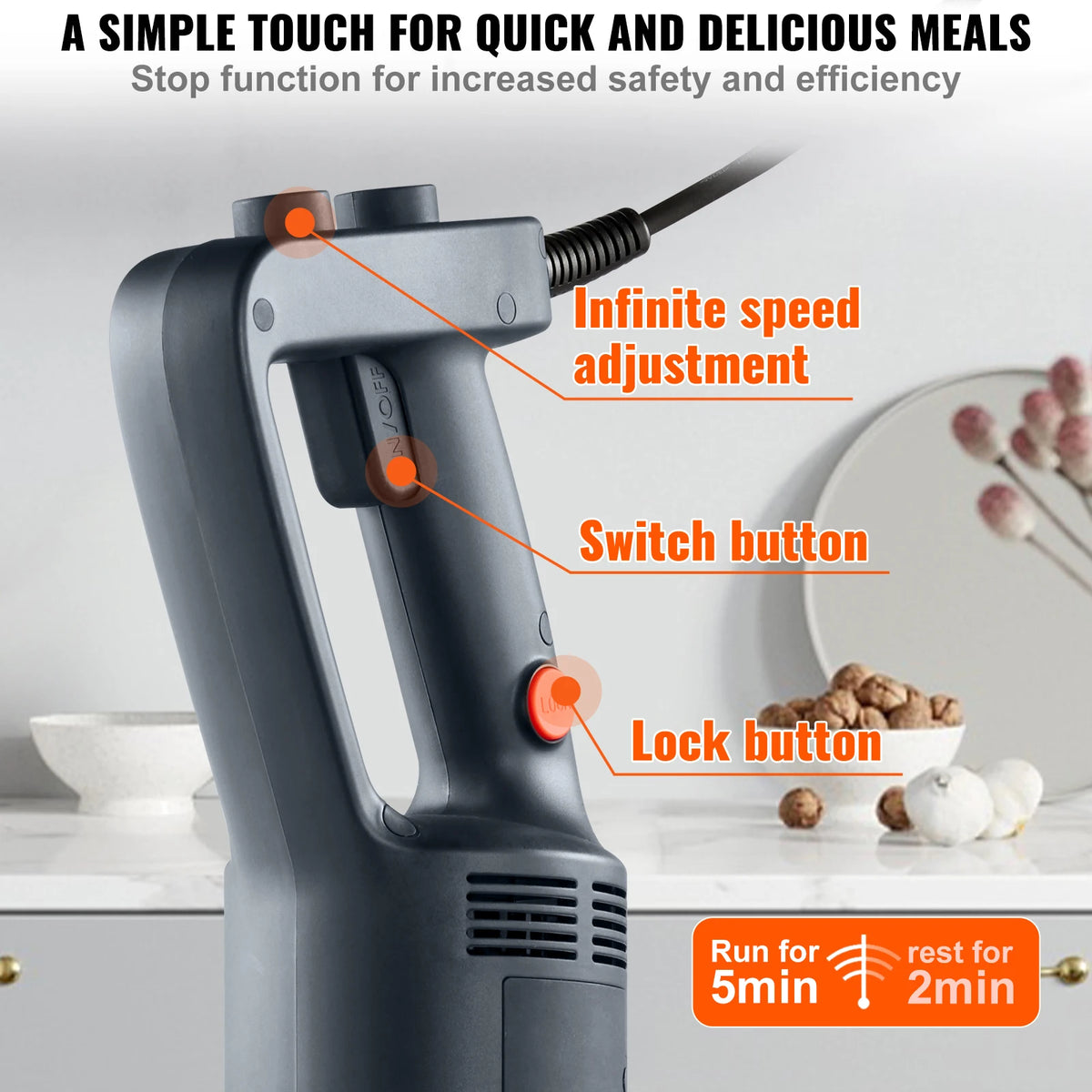 Succebuy Commercial Immersion Blender 500W Heavy Duty Hand Mixer