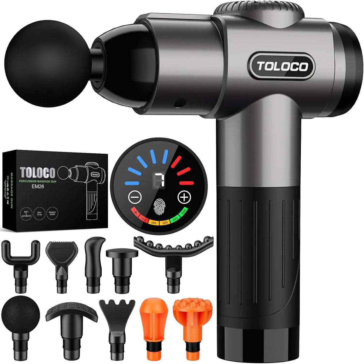 Massage Gun, Deep Tissue Back Massage for Athletes for Pain Relief, Percussion Massager with 10 Massages Heads & Silent Brushless Motor, Fathers Day Dad Gifts, Grey