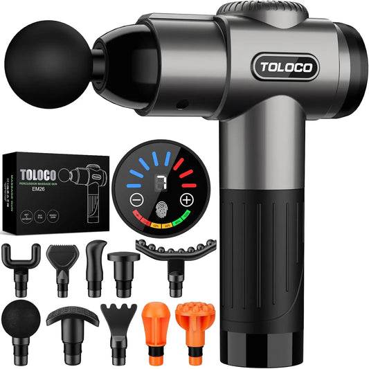 Massage Gun, Deep Tissue Back Massage for Athletes for Pain Relief, Percussion Massager with 10 Massages Heads & Silent Brushless Motor, Fathers Day Dad Gifts, Grey
