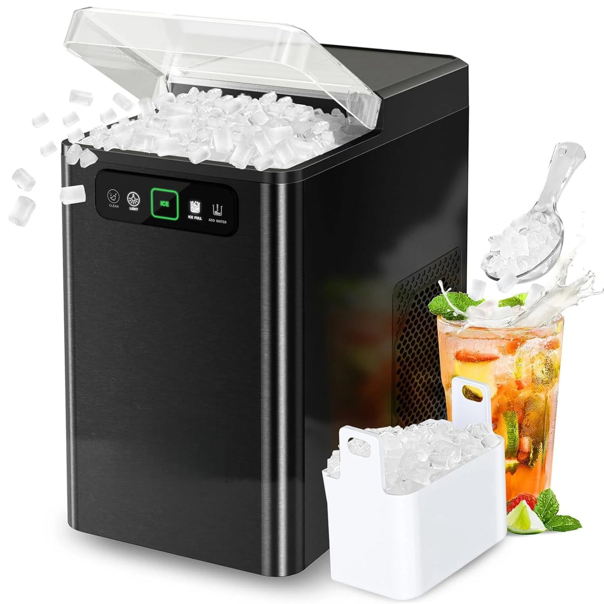 MOZHOU Nugget Ice Maker Countertop OneClick Operation Auto Cleaning Scoop