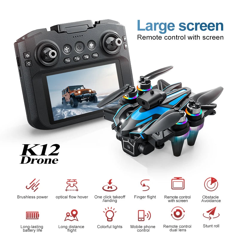 2026 Select - A Drone with a 4.3-Inch Screen for Real-Time Viewing, Brushless Anti-Wind Motor, Electrically Adjustable Three Cameras, 4K Recording and Photography, Essential for Outdoor Travel, Large-Screen Drone, Remote-Cont