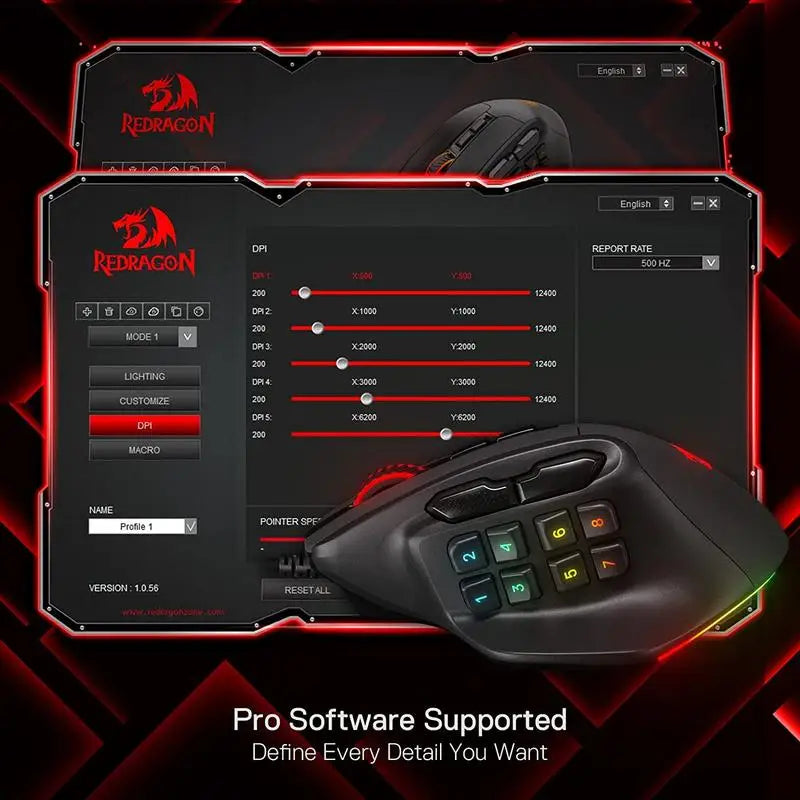 Redragon M811 Aatrox MMO Gaming Mouse With 15 Programmable Buttons