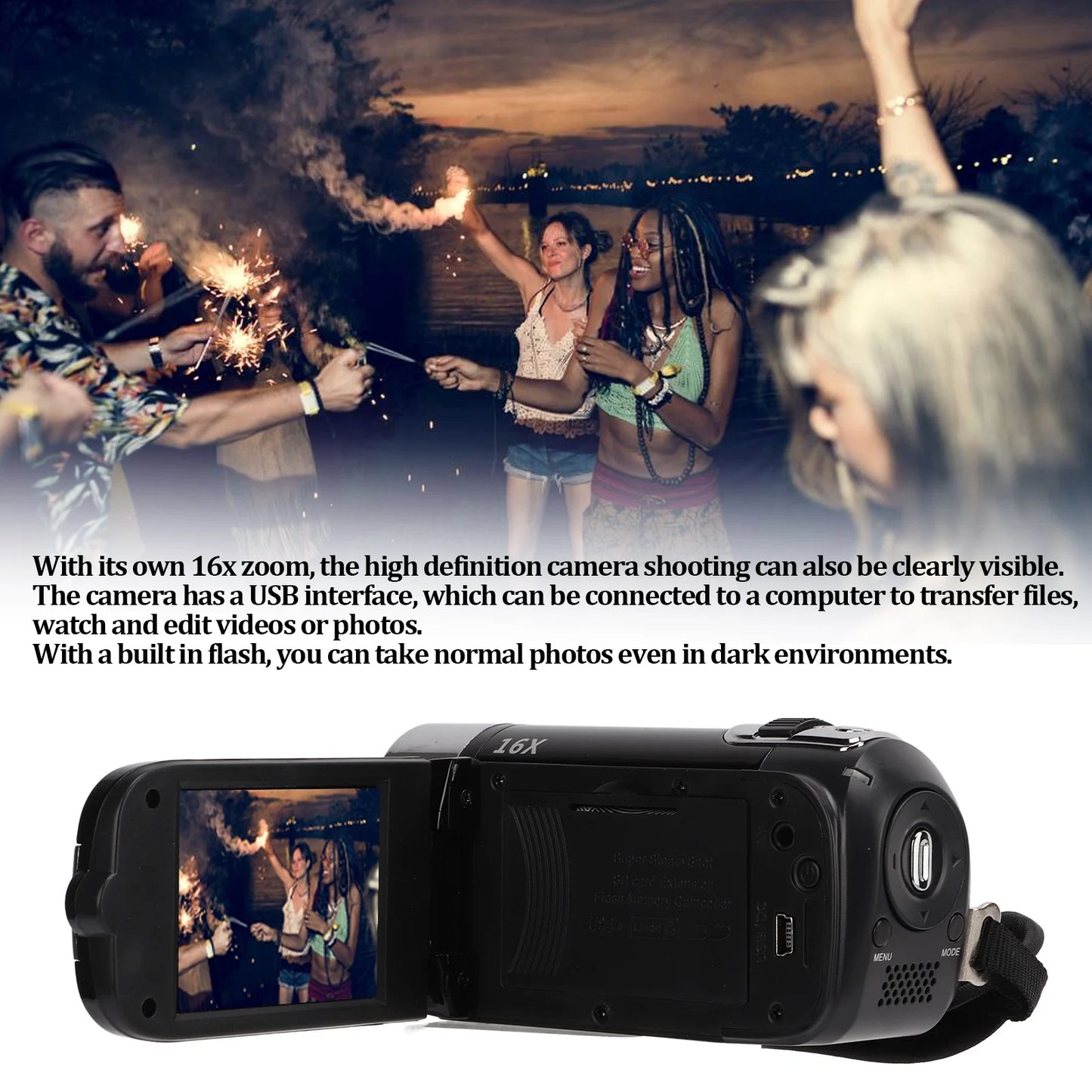 16X Zoom Digital Video Camcorder 270° Rotation Digital Camcorders 16MP Portable Full HD 1080P for Kids for Gifts for Family