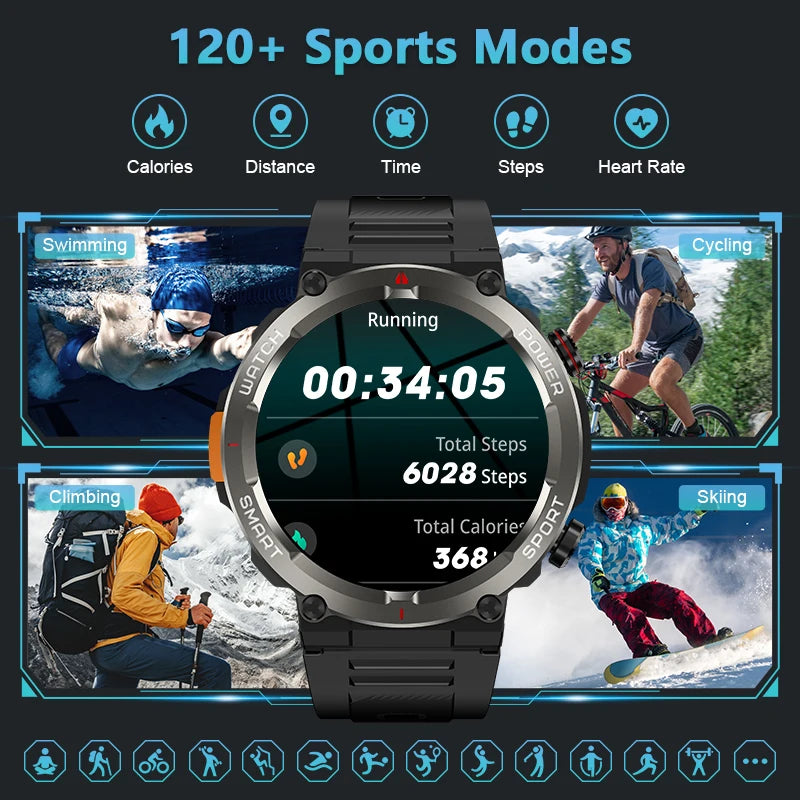 SOPZTENI W50 Pro Outdoor Smart Watch with Flashlight 960mAh Large Battery Life Bluetooth Call Sport Watches for Man Woman Gifts