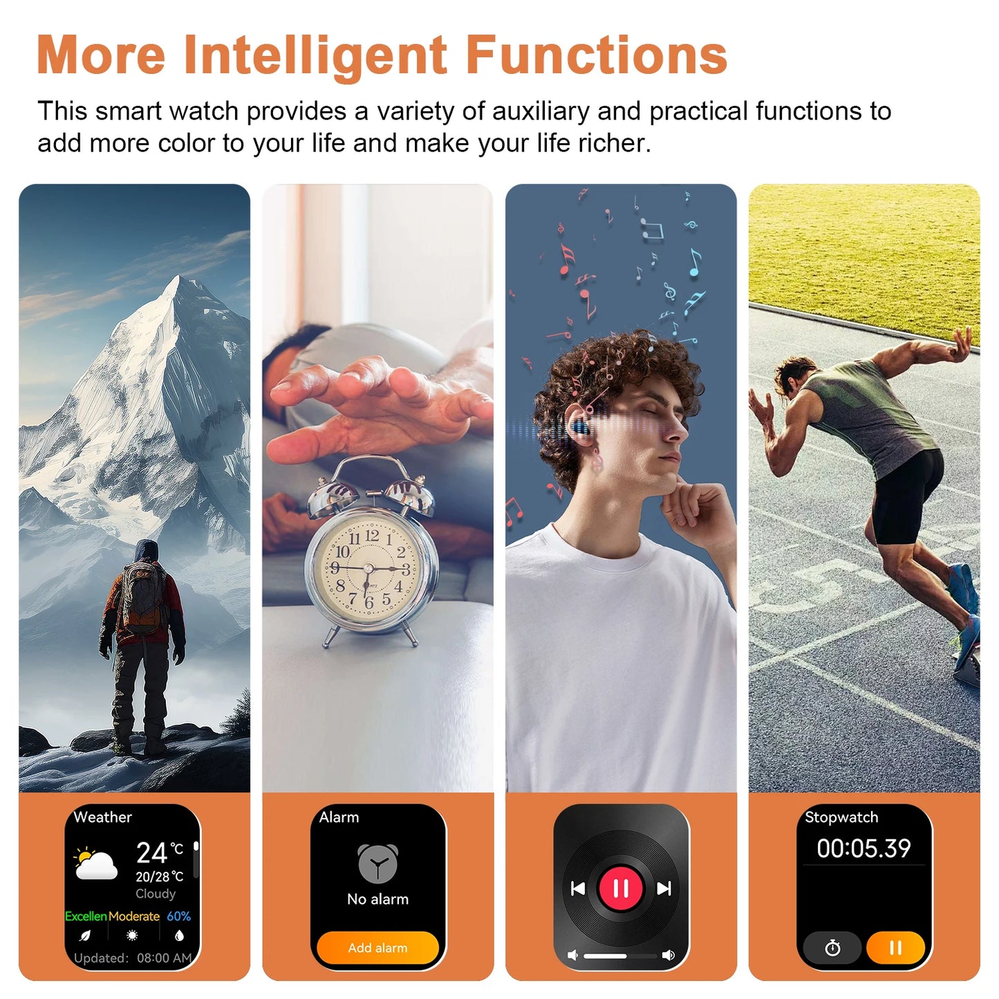 IP68 Waterproof Outdoor Sport Smart Watch with Emergency Lighting 2.01'' Display Bluetooth Women Men Smartwatch for IOS Android