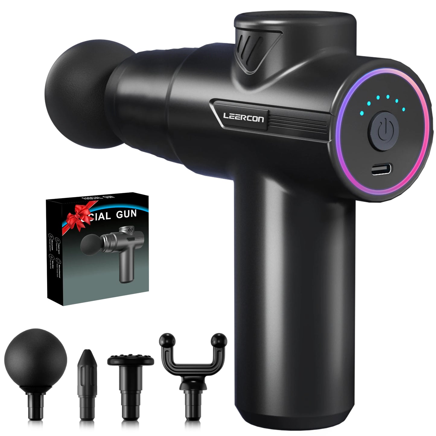 LEERCON Mini Massage Gun, 6-Speed Adjustment / 4 Massage Heads, Portable Handheld Electric Deep Tissue Massager for Muscle Fatigue Relief and Post-Workout Relaxation
