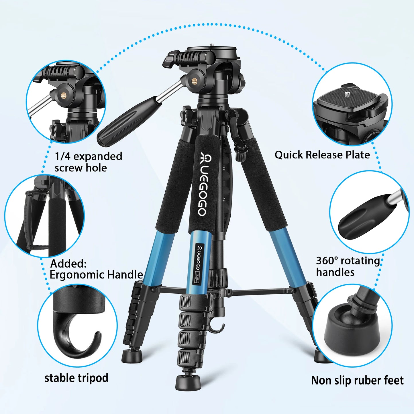 74" Professional Camera Tripod – Heavy-Duty Support for DSLR, Mobile & Projector |  Vlogging Tripod with Carry Bag