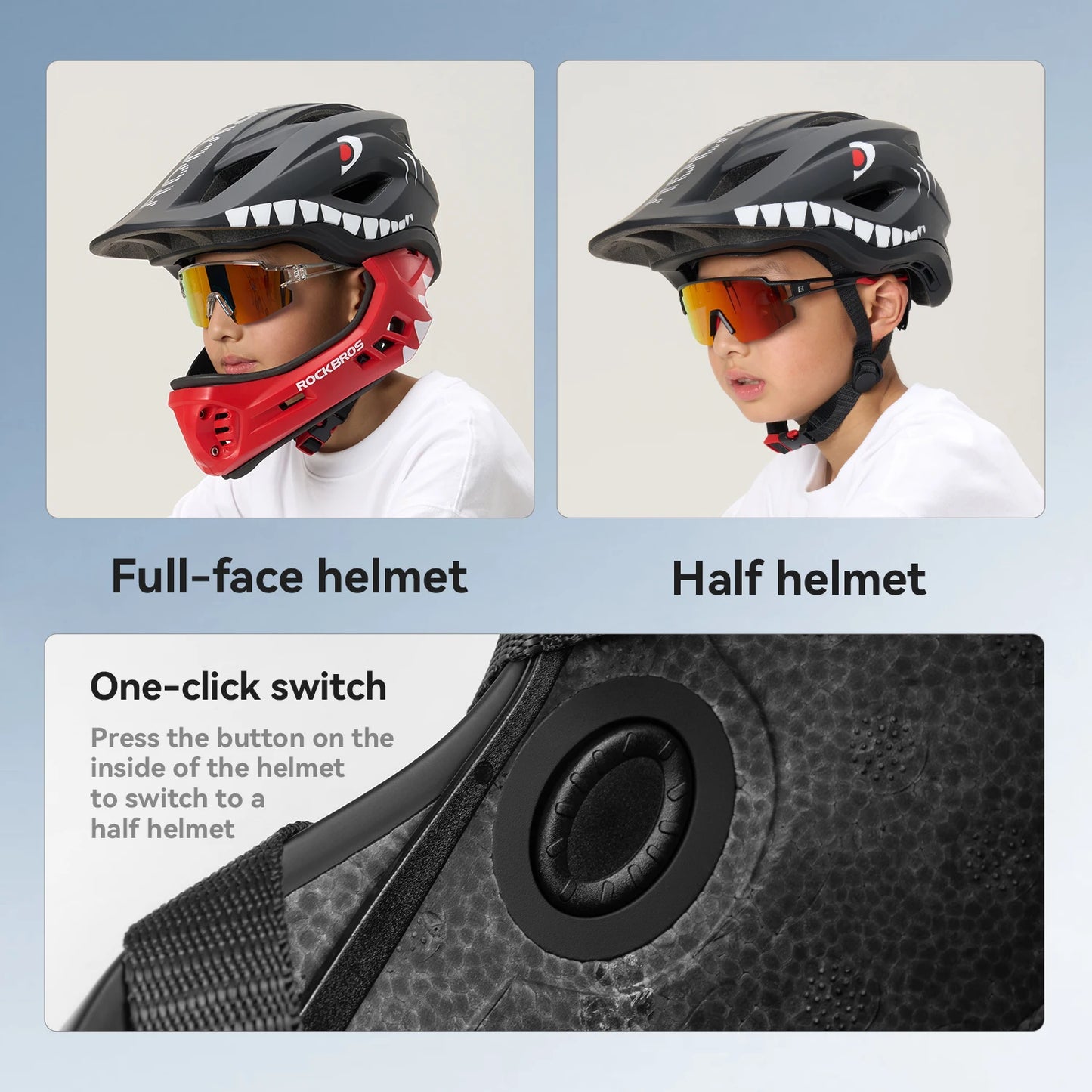 ROCKBROS Child Cycling Helmet Detachable Full Face Safety Shield