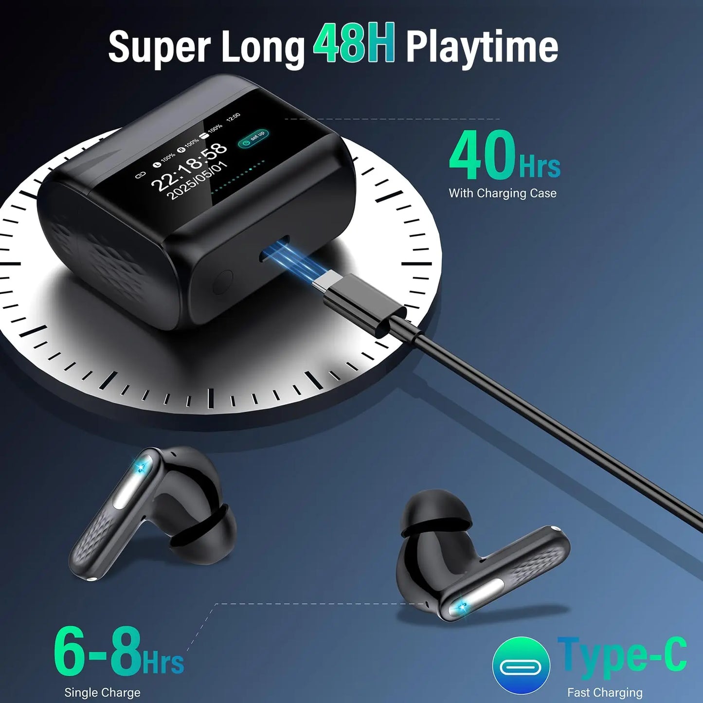 Kuizil Wireless Earbuds Bluetooth 5.3 Touch Control IPX7 Water Resistant