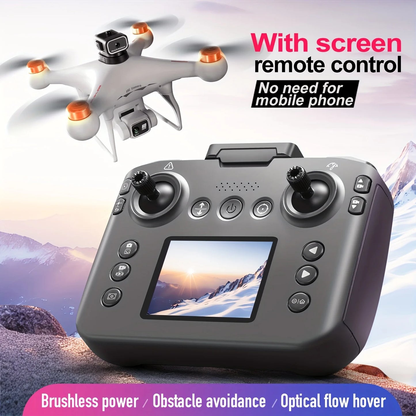 Drone Brushless Motor 2.4 Inch Screen Remote 360° Obstacle Avoidance 4K Electric Dual Camera Optical Flow Hover Real Time Transmission RC Drone
