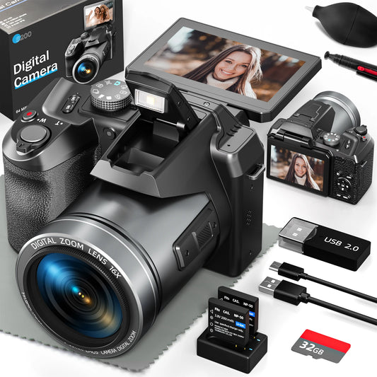 NBD S205E 64MP Professional Digital Camera for Photography 5K Vlogging Camera with 3’’ Flip Screen 16X Digital Zoom 32GB TF Card