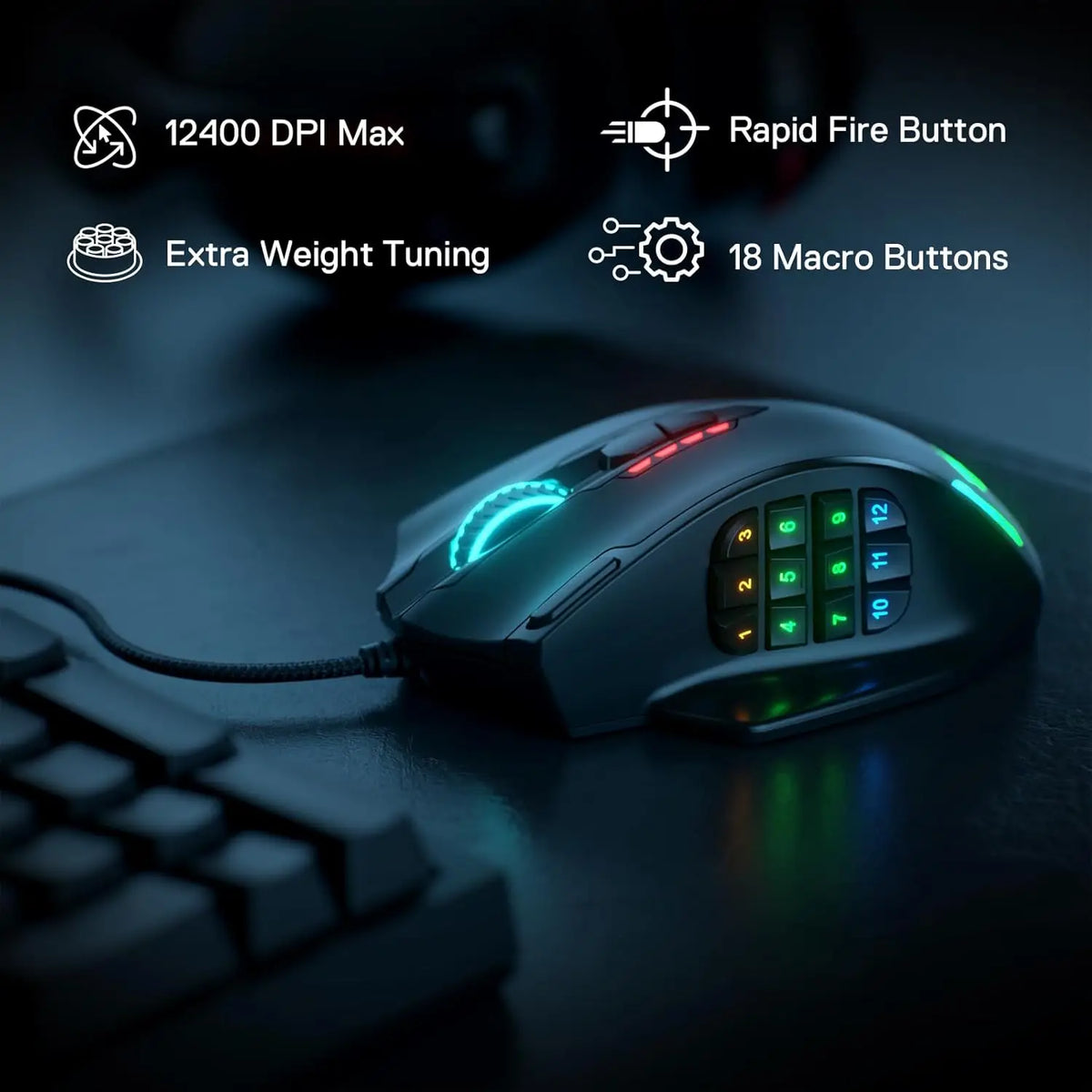 Redragon M908 RGB Gaming Mouse With 12400 DPI Programmable Buttons