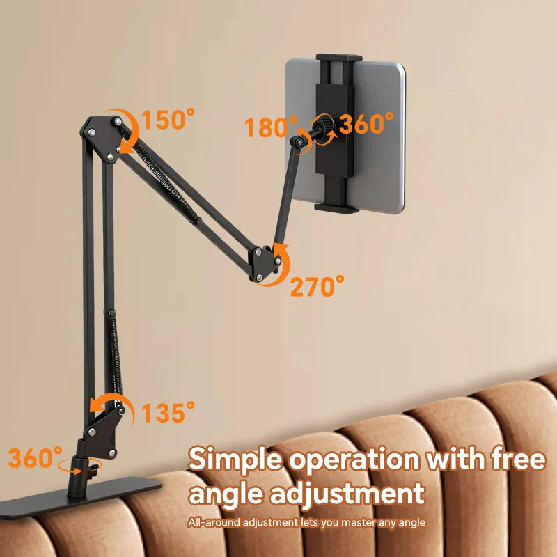 Metal Cantilever Stand For Phone & TabletMulti-angle Adjustable For Bedside Streaming, Office Work, Or Online Classes. Instantly Folds Flat To Save Space. Compatible With IPad, IPhone, Modern Design With Durable Construction