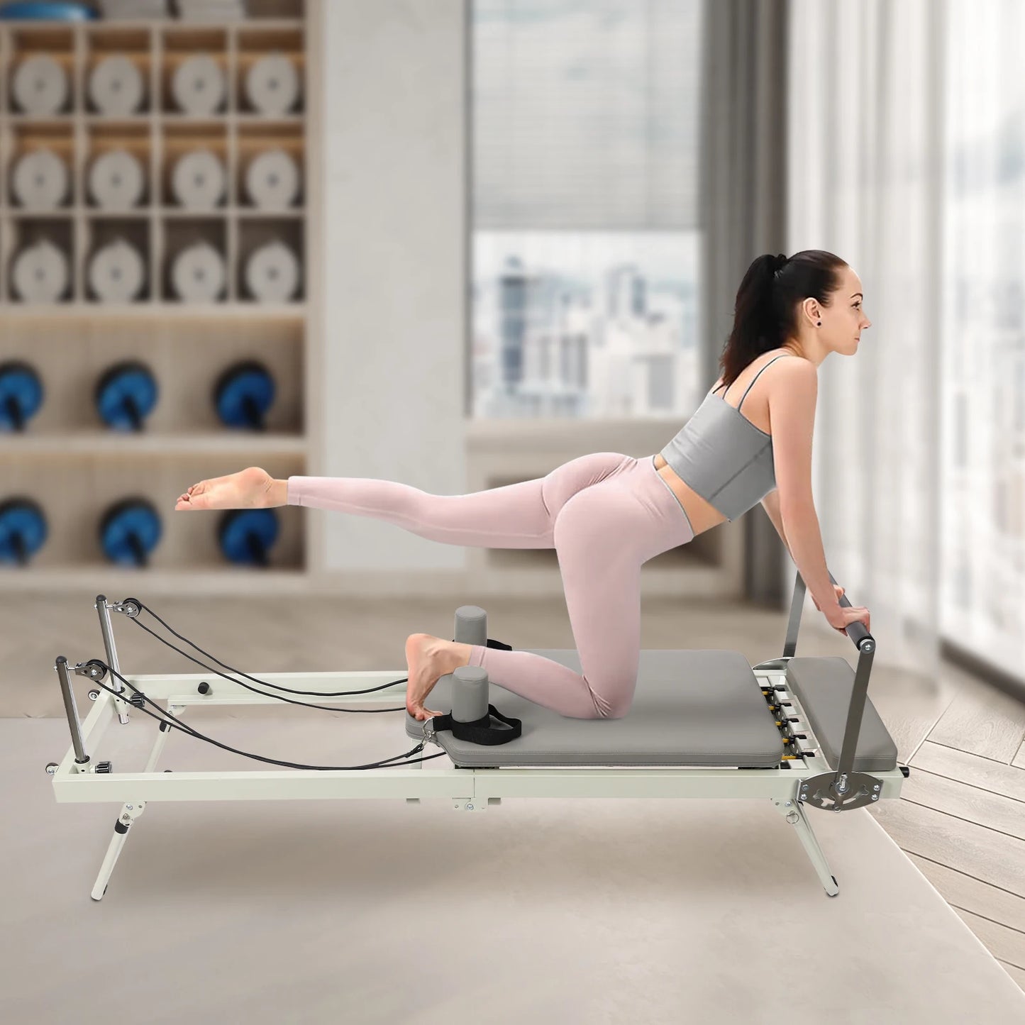 Pilates Reformer Foldable Machine For Home Use With Dual Resistance Springs