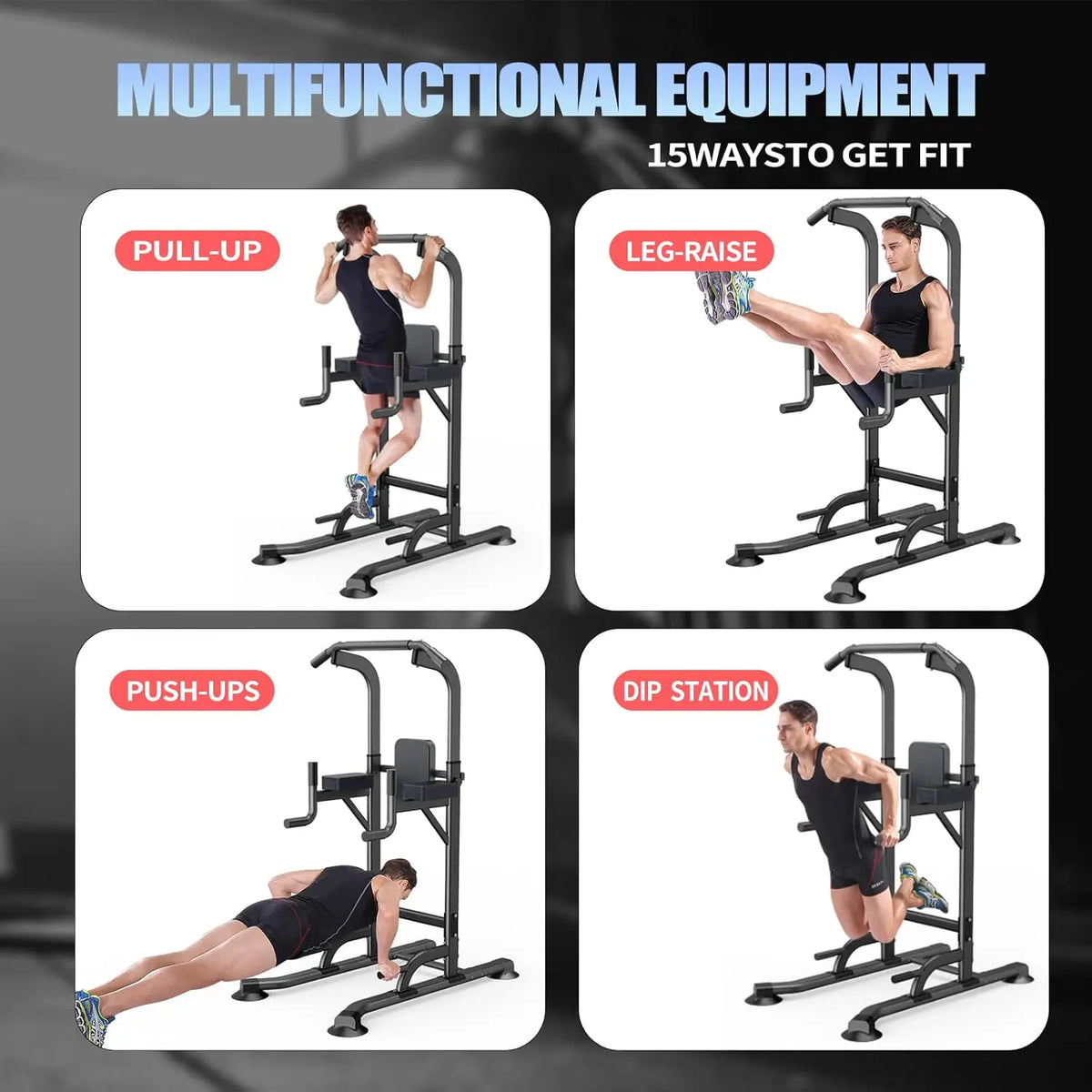 Adjustable Height Power Tower for Home Gym: Pull-Up, Dip Station, Multi-Function Strength Training Fitness Equipment