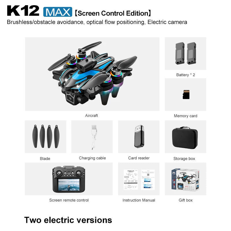 2026 Select - A Drone with a 4.3-Inch Screen for Real-Time Viewing, Brushless Anti-Wind Motor, Electrically Adjustable Three Cameras, 4K Recording and Photography, Essential for Outdoor Travel, Large-Screen Drone, Remote-Cont