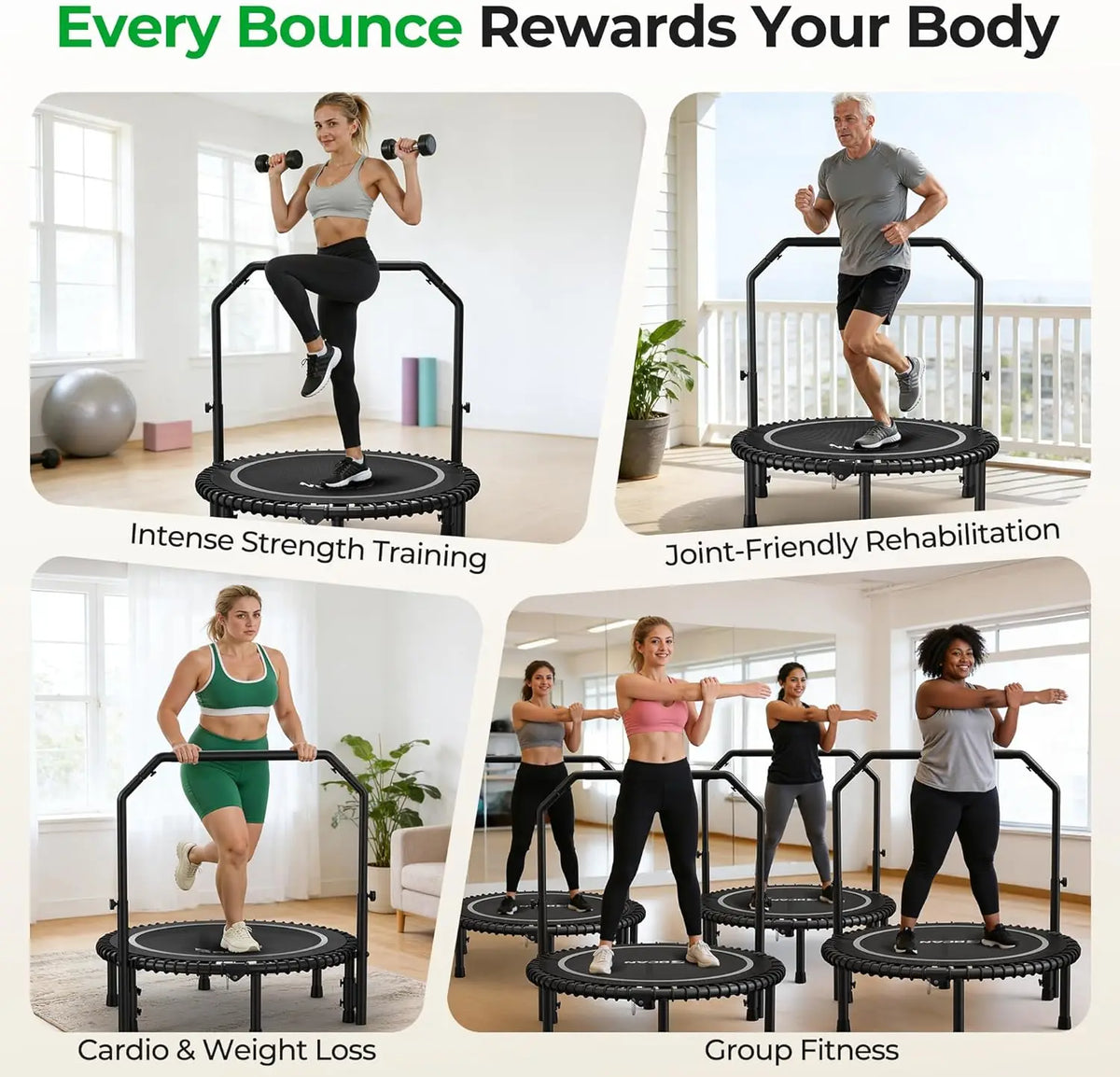 Mini Rebounder Trampoline With Adjustable Handle Full Body Workout