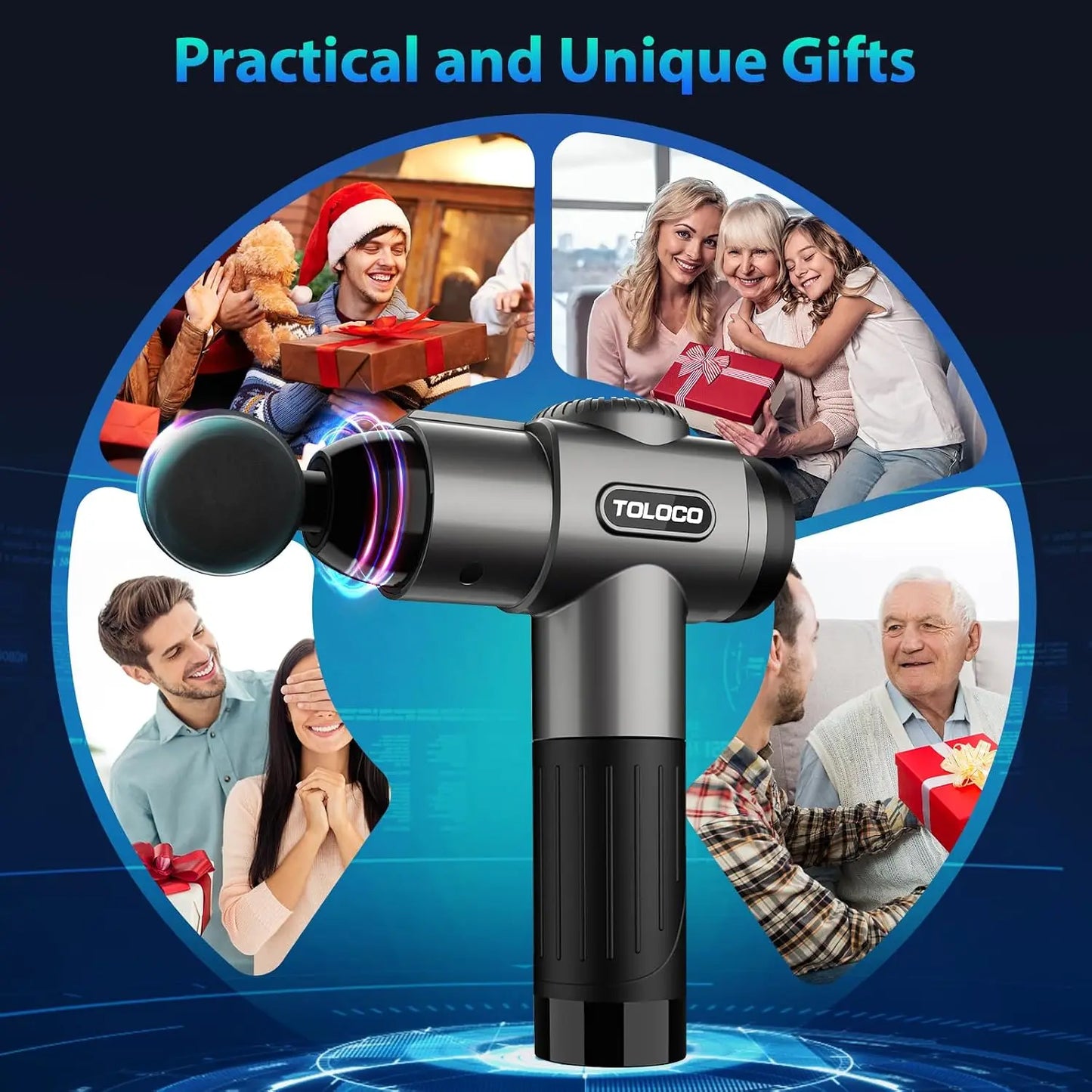 Massage Gun, Deep Tissue Back Massage for Athletes for Pain Relief, Percussion Massager with 10 Massages Heads & Silent Brushless Motor, Fathers Day Dad Gifts, Grey
