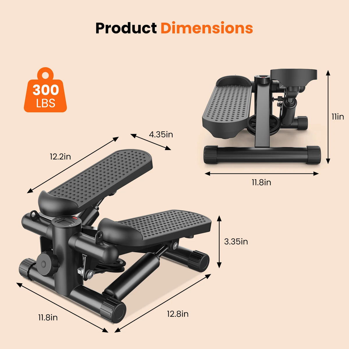 Compact Mini Stepper With Resistance Bands 300 Lbs Capacity
