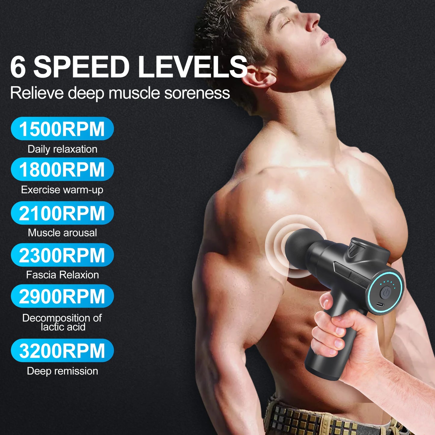 LEERCON Mini Massage Gun, 6-Speed Adjustment / 4 Massage Heads, Portable Handheld Electric Deep Tissue Massager for Muscle Fatigue Relief and Post-Workout Relaxation