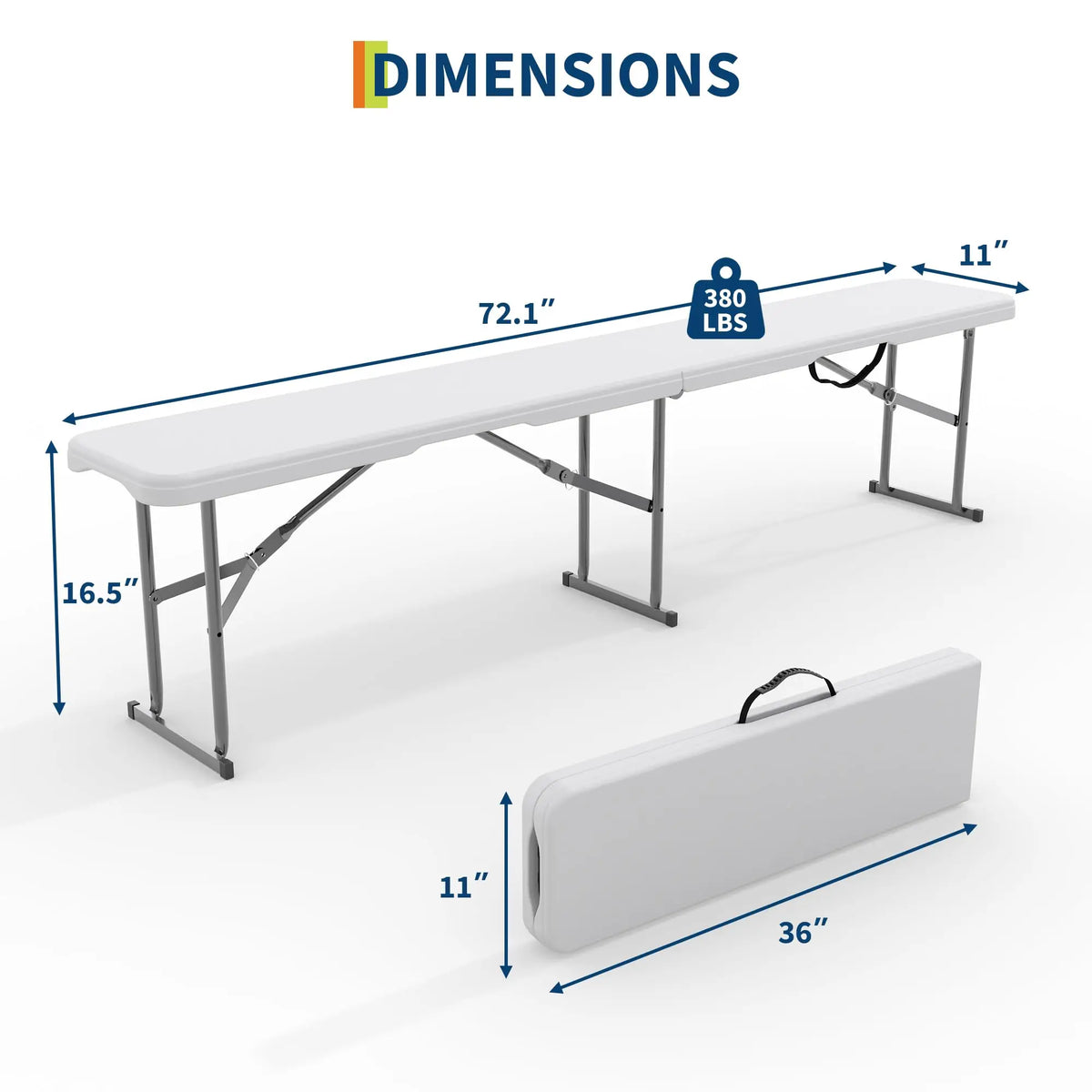 Portable Folding Bench 6 Foot, Plastic Foldable Bench HDPE BenchTop with Carrying Handle for Outdoor Picnic Camping Party Sports