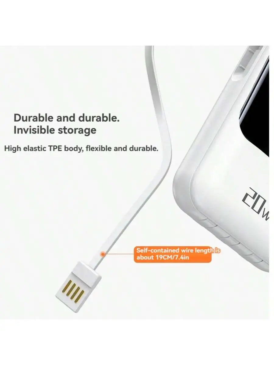 10000mAh Power Bank, Portable Charger Built-in 4 Cables and Flashlight, PD22.5W Fast Charge USB C Battery Pack Compatible with Smartphones, Camping Travel Essentials