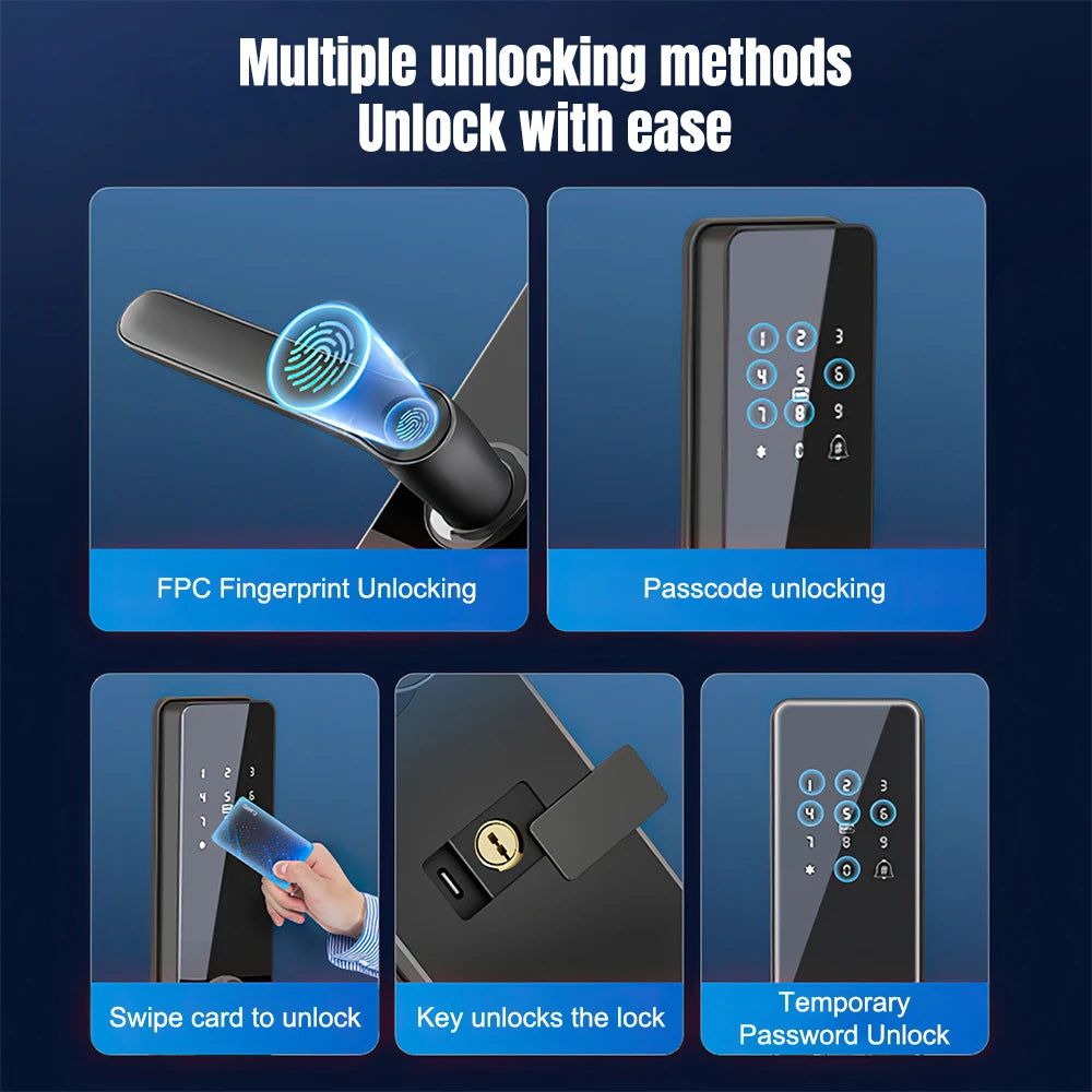 Smart Door Lock TTLock App Fingerprint Password RFID Card Remote Unlock 5-in-1 Keyless Entry for Home Office Apartment Security