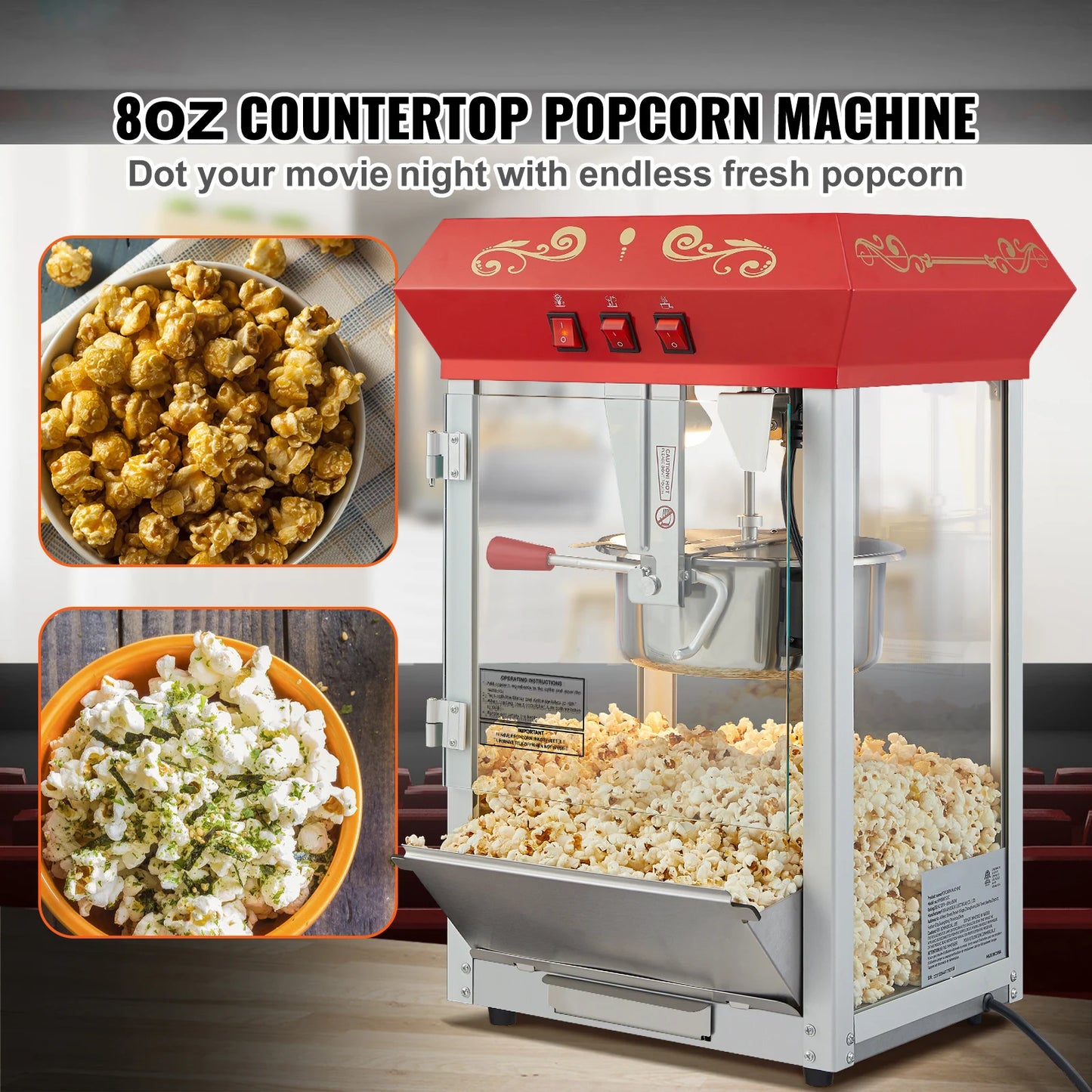 SucceBuy Electric Popcorn Maker Commercial Countertop Popper