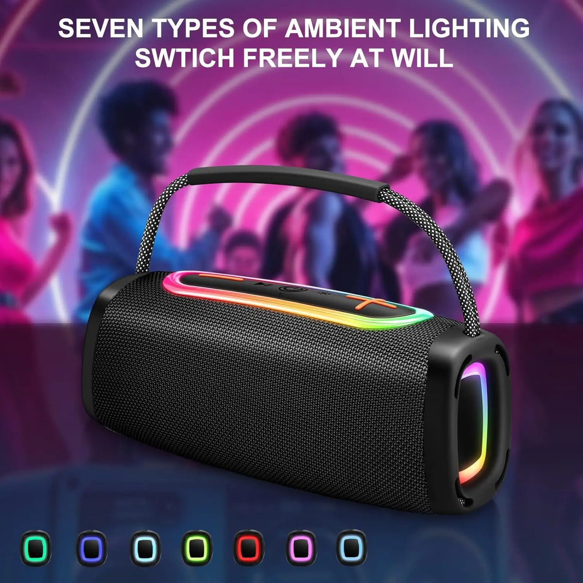 Nerunsa Portable Bluetooth Speaker With RGB Lights Waterproof Outdoor