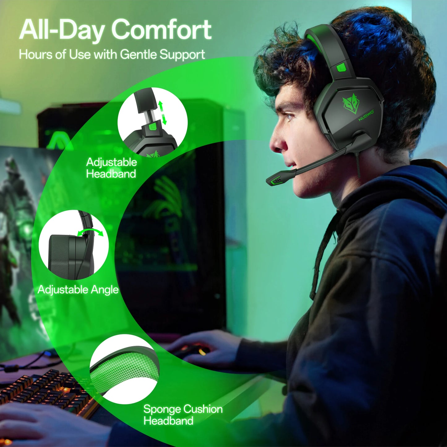 NUBWO N16 Gaming Headset With Noise Canceling Microphone