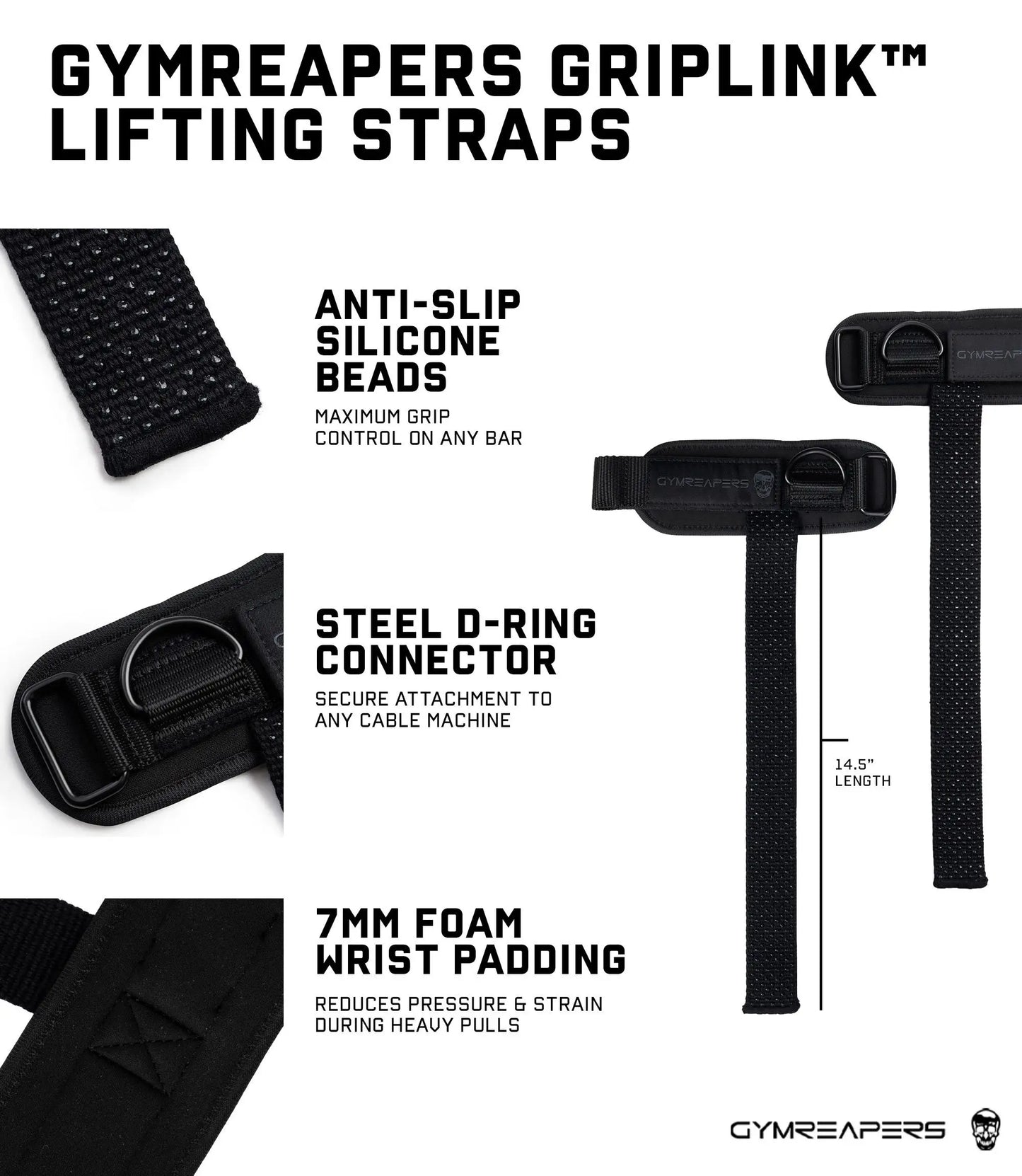Weightlifting Straps With Cushioned Wrist Cuff And Anti Slip Grip For Deadlifts