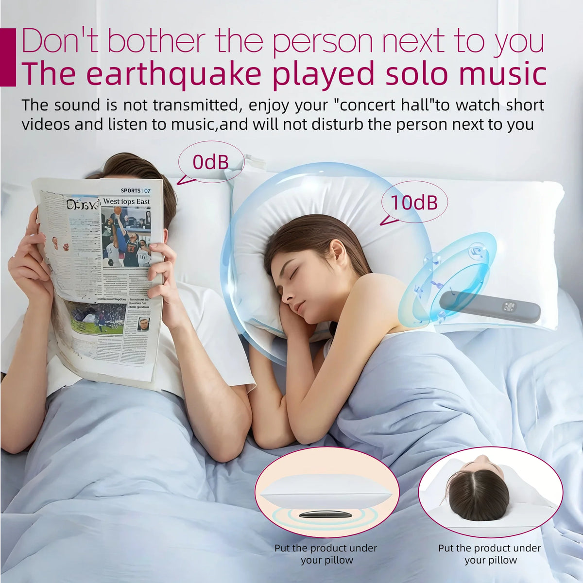 Bone Conduction Sleep Headphones Under Pillow Speaker Bluetooth 5.3