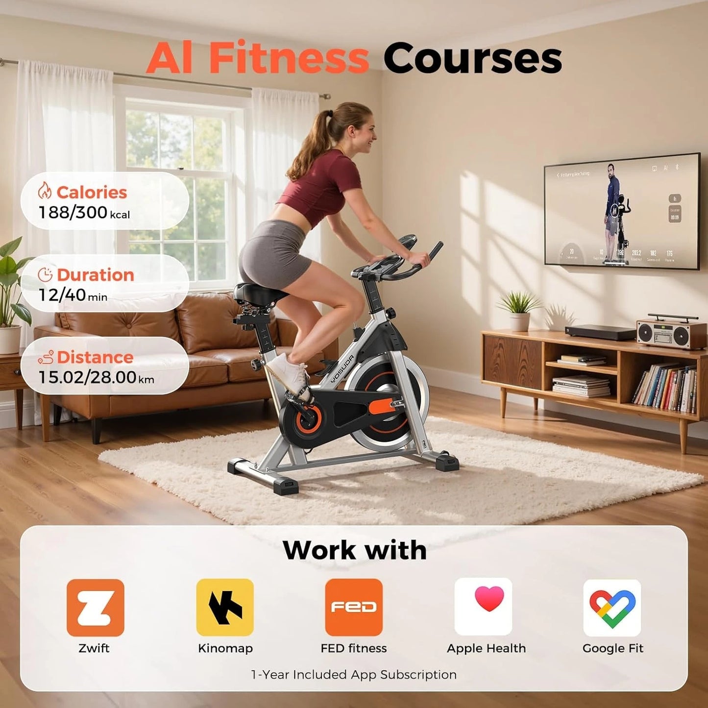 YOSUDA Magnetic Indoor Bike With App Connectivity 300 Lb Capacity