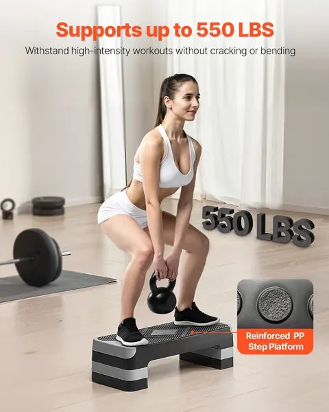 AeroExercise Step Platform, 28-Inch Adjustable Workout Stepper, Non-Slip Home Gym Cardio Trainer, Gray