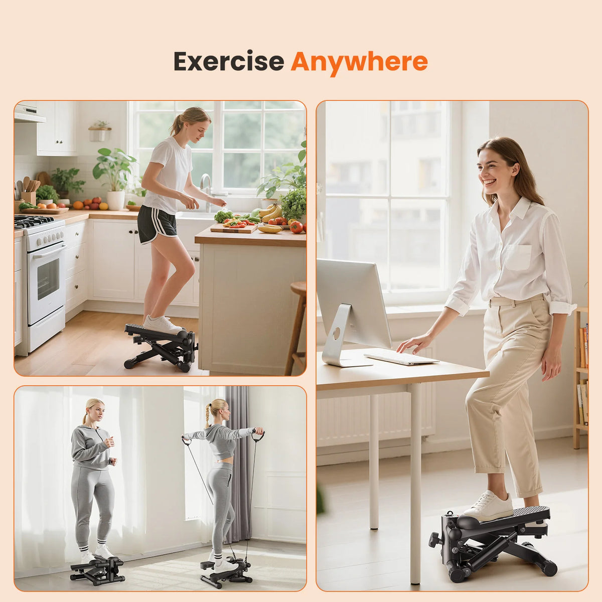 Compact Mini Stepper With Resistance Bands 300 Lbs Capacity