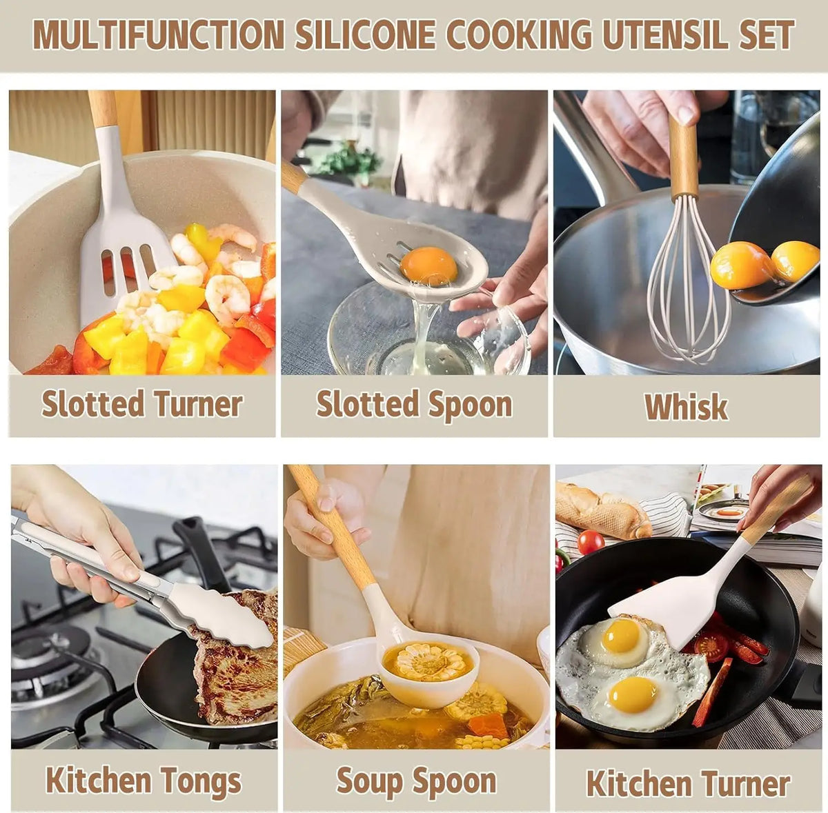 33 Pcs Non-Stick Silicone Kitchen Utensils Set With Wooden Handle