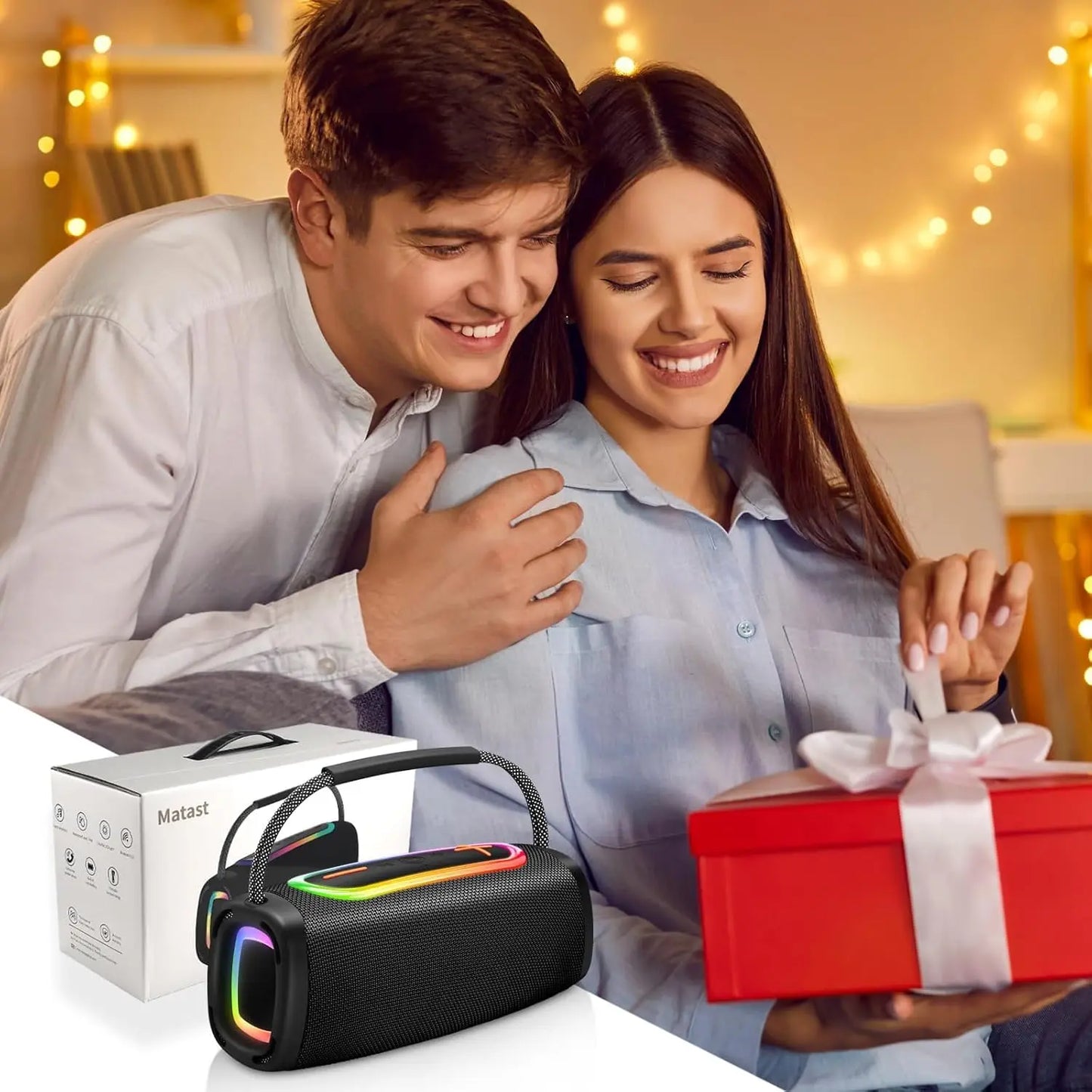 Nerunsa Portable Bluetooth Speaker With RGB Lights Waterproof Outdoor