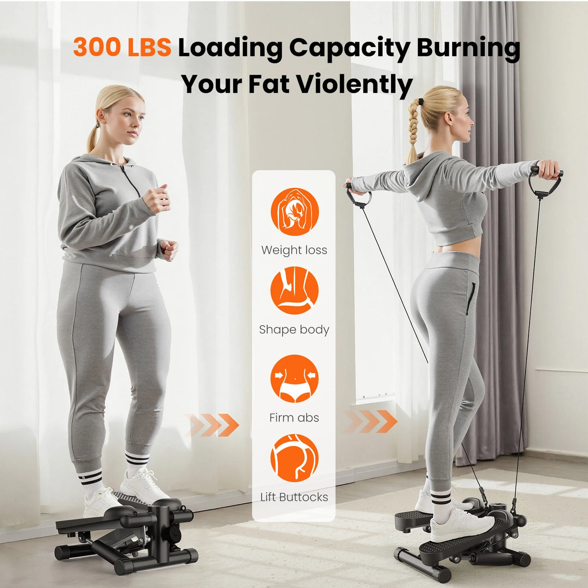 Compact Mini Stepper With Resistance Bands 300 Lbs Capacity