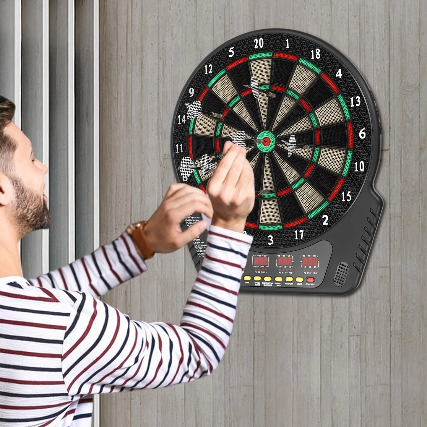 Electronic Soft Tip Dartboard Set, 27 Games, 243 Variants, Includes 6 Darts, Digital Dartboard with Colorful LED