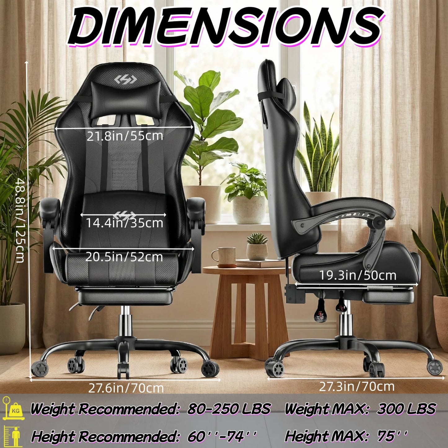 FRODROVIA Ergonomic Gaming Chair With Lumbar Massage And Retractable Footrest