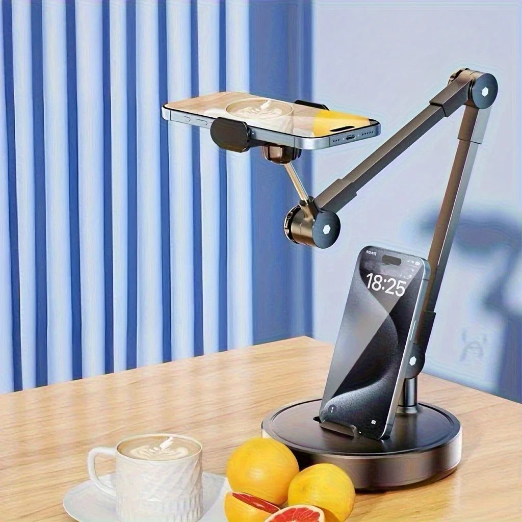 Multi-Angle Adjustable Iron Metal Phone Desktop Stand with Smooth Black Surface, Ergonomic Secure Grip Mobile Holder, Universal Support for Live Broadcast, Vlog Shooting, Online Study, Video Recording, Selfie Shooting