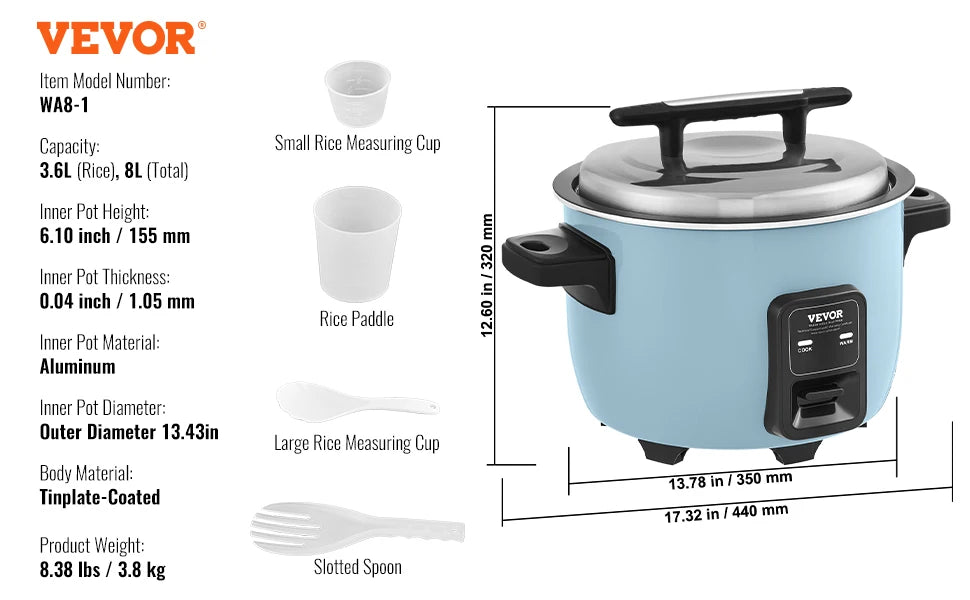 VEVOR Commercial Rice Cooker With Nonstick Inner Pot Keep Warm