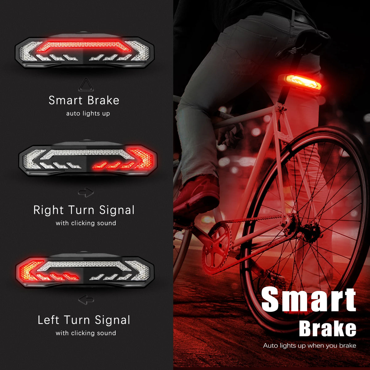 Smart Bike Taillight With Remote Alarm Rechargeable Waterproof Rear Lamp